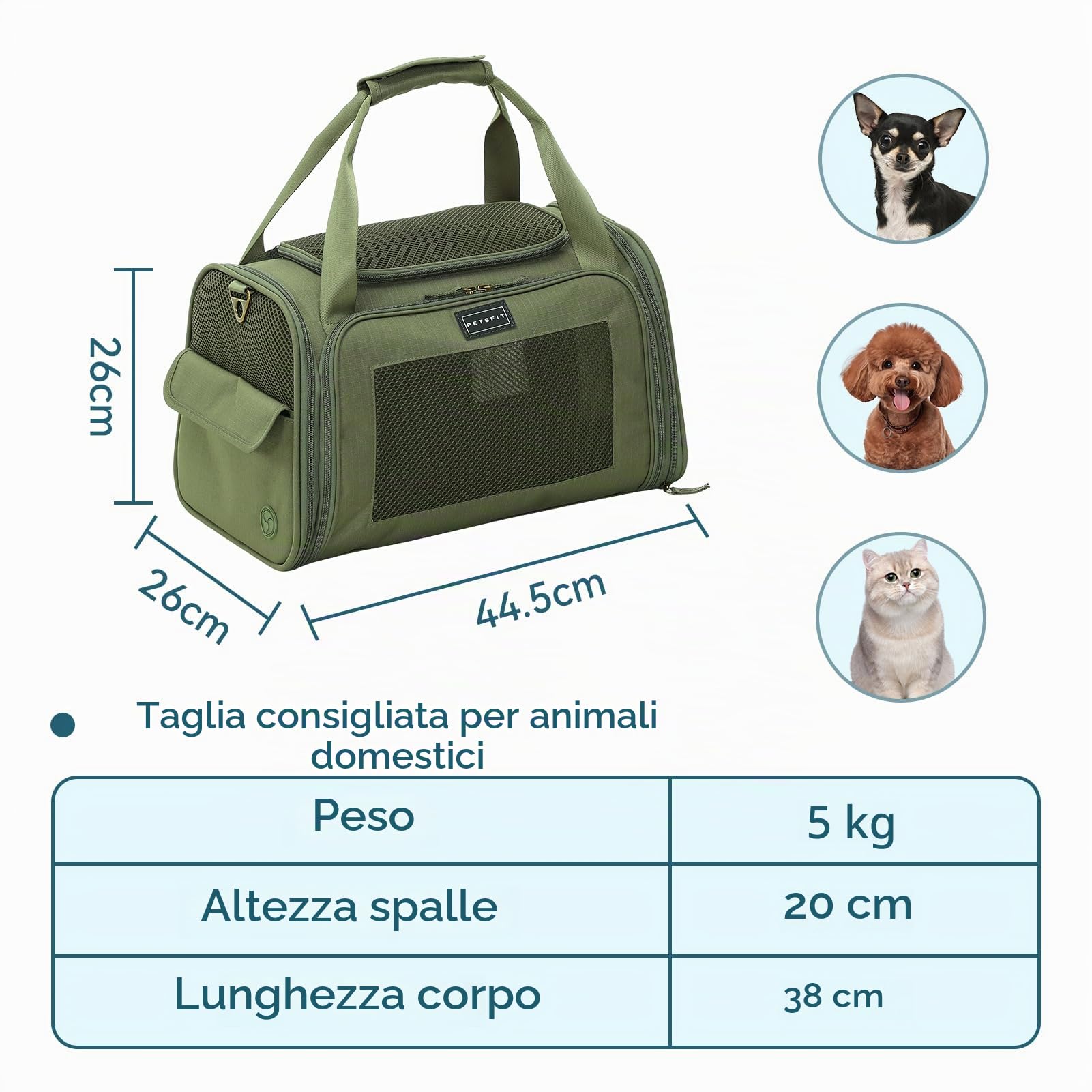Petsfit Trasportino per Gatti Grande, Trasportino per Cani Piccolo e Grande con Materassino Morbido Espandibile, Borsa da Trasporto Pieghevole Approvata per Compagnie Aeree con Ventilazione in Tessuto