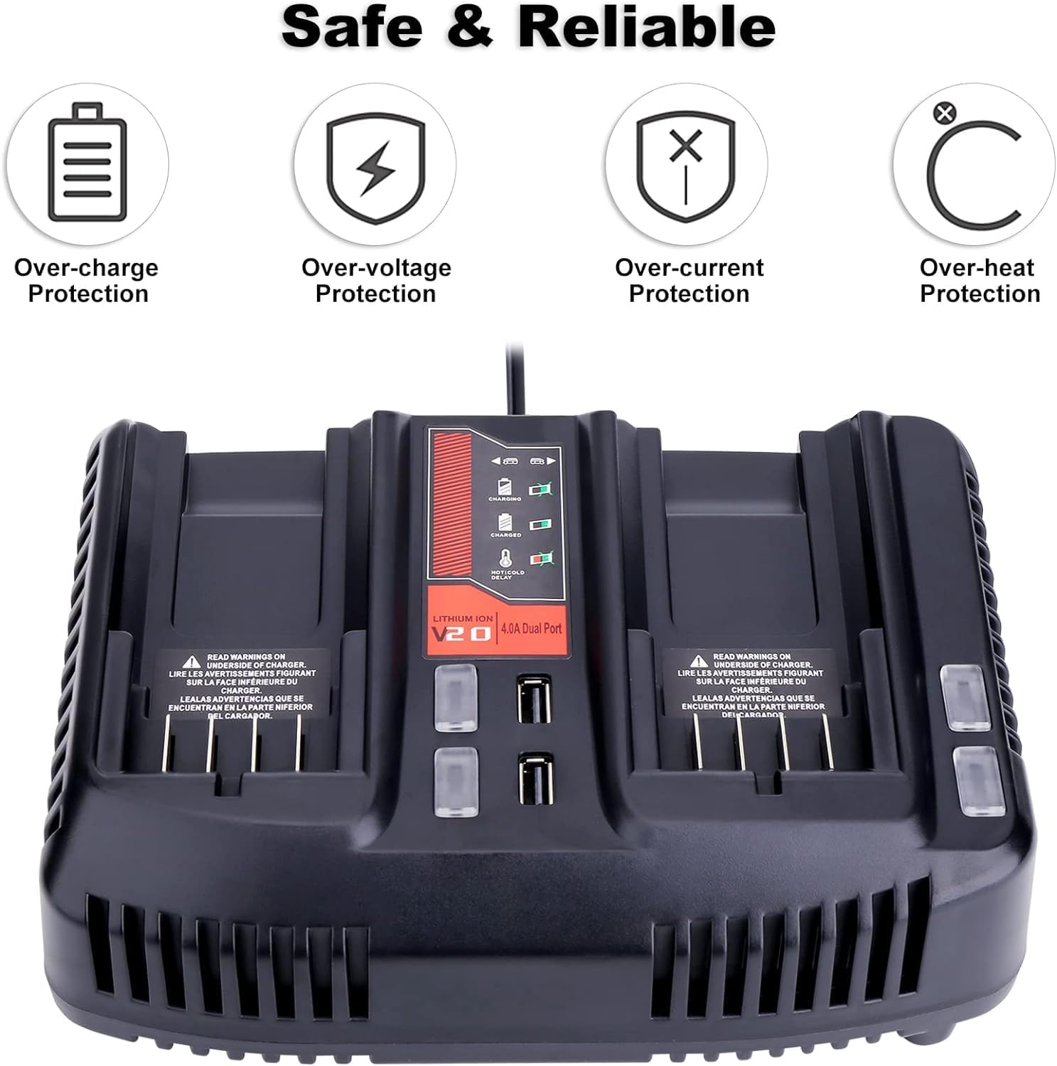 CMCB124 V20 Dual Port Battery Fast Charger Replacement for Craftsman 20V max Lithium Compact Batteries CMCB102 CMCB202 CMCB204 CMCB206 CMCB209 Power Tools Battery