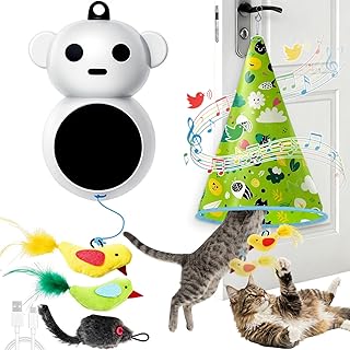 Touch-Activated 2-in-1 Hide-and-Seek Rechargeable Cat Toy with Chirping Flying Feather