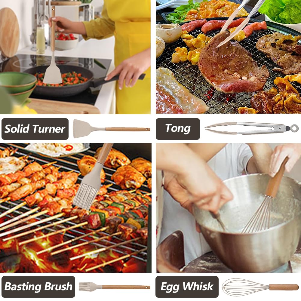 12 Pcs Kitchen Utensil Set, Silicone Cooking Utensils Set including Wooden Handle, Heat Resistant - Image 4