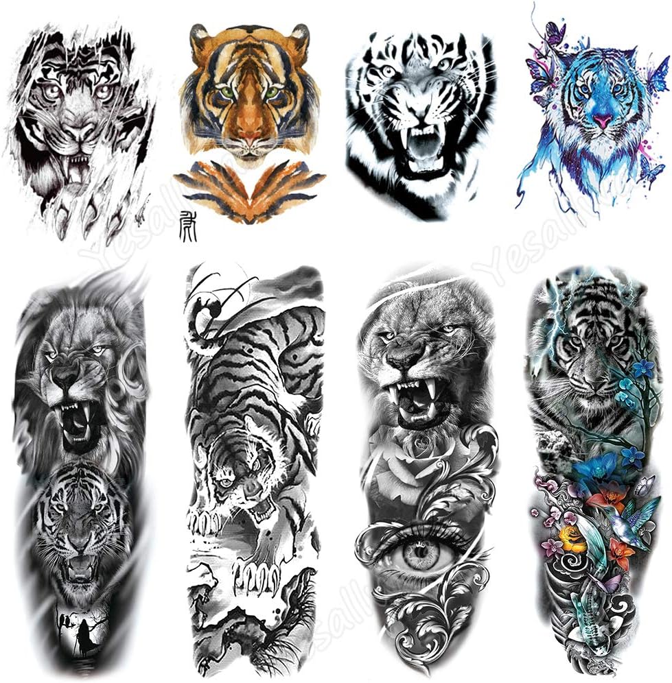 Yesallwas タトゥーシール 虎 とら トラ 寅 タイガー 8枚セット 和柄 入れ墨シール リアル