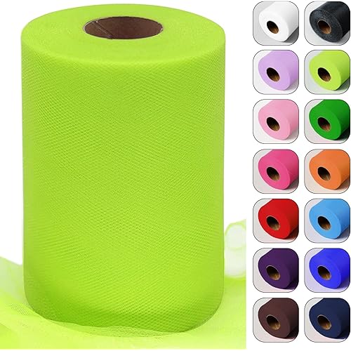 Fluorescent Green Tulle Fabric Roll 6 Inch by 100 Yards (300 feet) Sheer Netting Spool for Halloween Decoration Tutu Skirt Gift Wrapping Wedding Baby Shower Party DIY Crafts