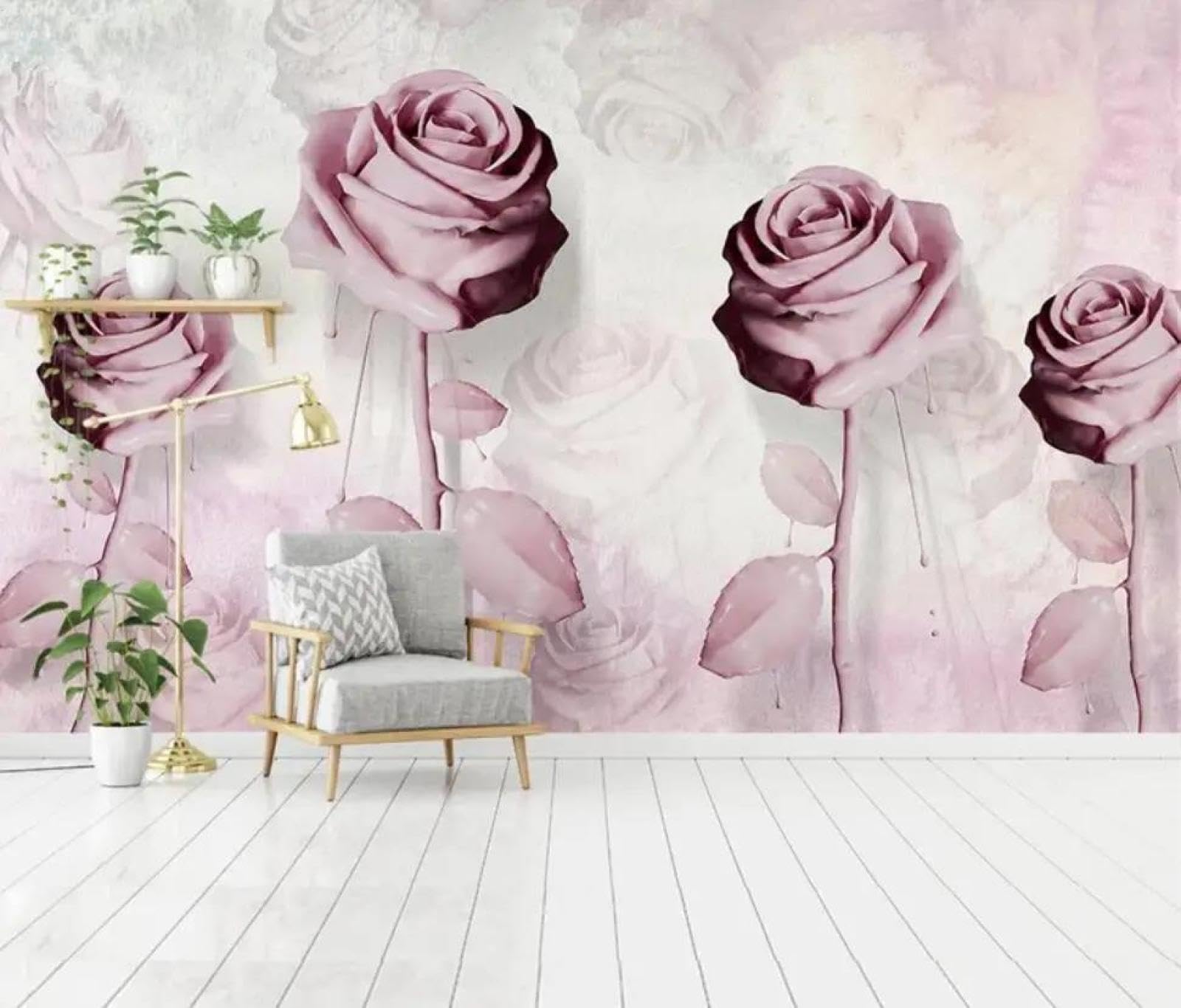 Papier peint 3d fleurs roses ILIYA en tissu non tissé haut de gamme