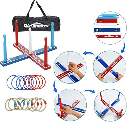 Miniatura 6 de Juego de lanzamiento de anillos de madera, divertido juego de carnaval para interiores y exteriores, para niños y adultos, incluye 16 anillos (8