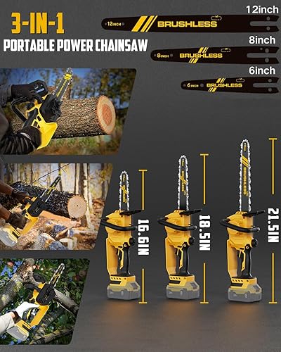 Miniatura 2 de Uniqwamo Motosierra 3 en 1 para batería Dewalt de 20 V 60 V máximo, motosierra inalámbrica de 12 pulgadas, 8 pulgadas, 6 pulgadas, 1000 W,