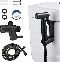 Grifo Bidet para WC Ducha Higiénica de Acero Inoxidable con Manguera 1.5m, para Higiene Personal y Limpieza de Mascotas Incluye Adaptador G1/2 (Negro)