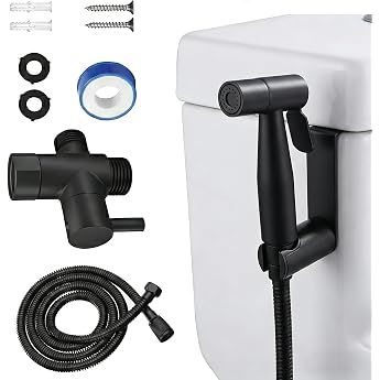 Edelstahl Bidet Handbrause Set Robuste WC Dusche Bidet Sprayer mit Halterung T-Adapter & Schlauch f r Toilette Haustiere und Reinigung Schwarz
