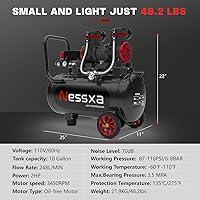 Vista 7 de 10 Gallon Ultra Quiet Air Compressor with Two Quick Couplers, 2HP 8.76 CFM@ 115PSI Pressure Oil-Free Air Compressor Tank, 70dB Quiet Compressor for