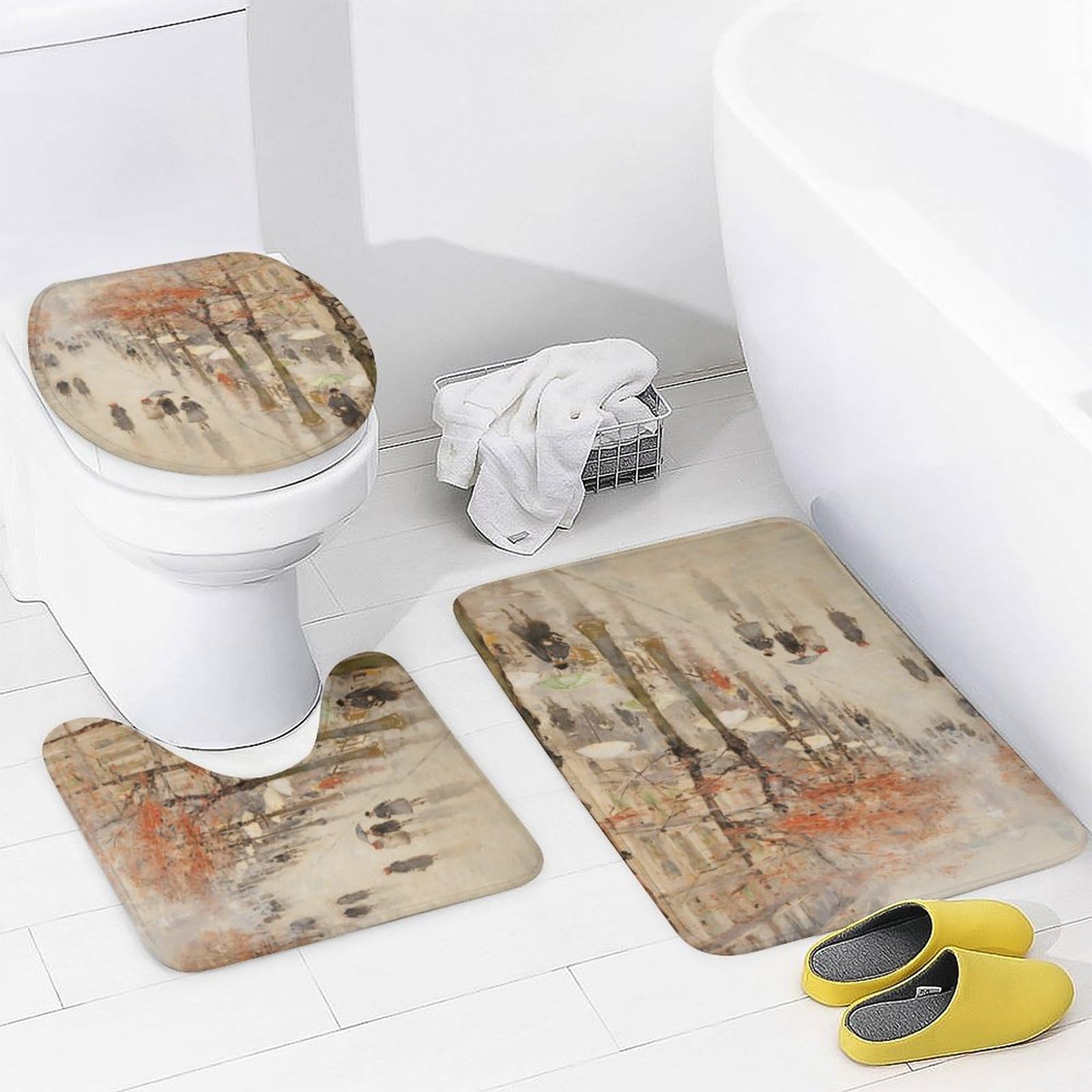 Set di 4 tende da doccia impermeabili astratte per il bagno, set di decorazioni per il bagno in stile country francese con tenda da doccia e tappeti e accessori