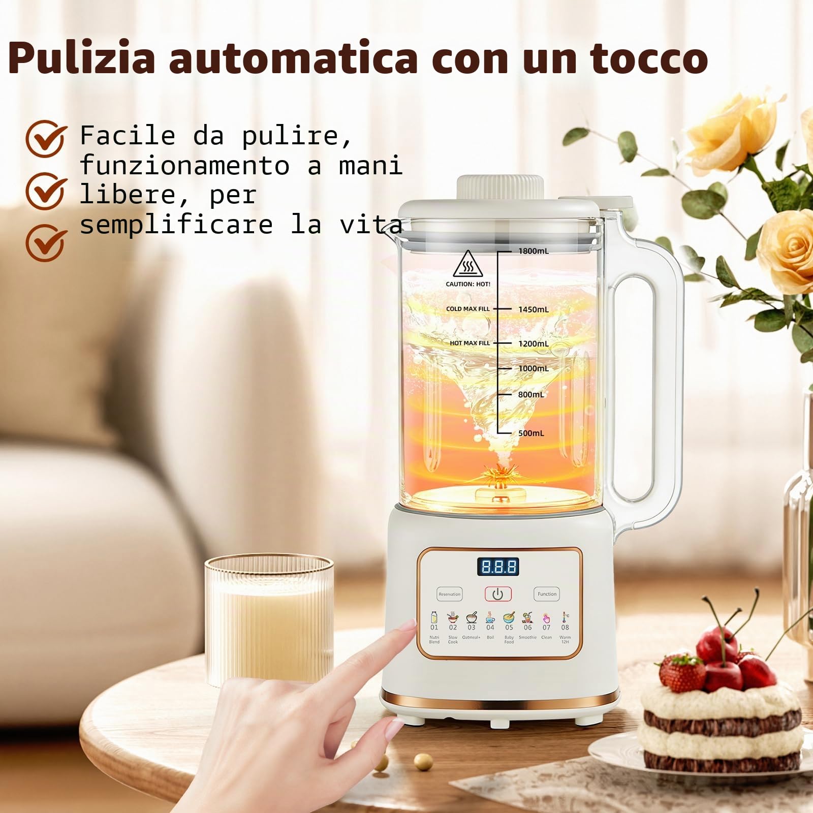 Macchina latte vegetale 1500ml, Latte di soia 8 funzioni, Autopulizia | Macchina automatica per latte di noci e mandorle, con autopulizia, ideale per soia, avena e bevande vegetali fatte in casa