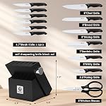 imarku Knife Set with Block, Sharp Knife Set with Built-in Sharpener, 14 PCS Japanese Stainless Steel Kitchen Knife Set, Dishwasher Safe, Black, Ideal Home Cooking Gift for Mom