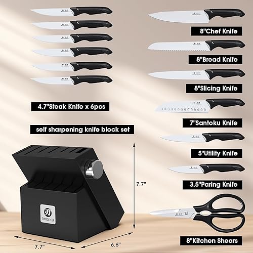 Miniatura 6 de imarku Juego de cuchillos con bloque, juego de cuchillos afilados con afilador integrado, juegos de cuchillos de cocina de acero inoxidable con