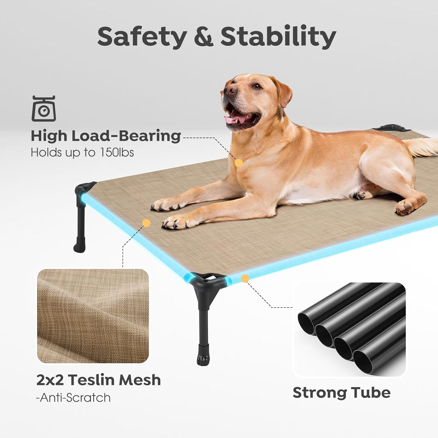 Veehoo 2 Pack Raised Dog Bed, Cooling Elevated Dog Bed, Portable Pet Cot with Washable & Breathable Mesh, No-Slip Feet, Durable Dog Cots Beds for Large Dogs, 42 x 30, Beige Coffee, CWC1803-L