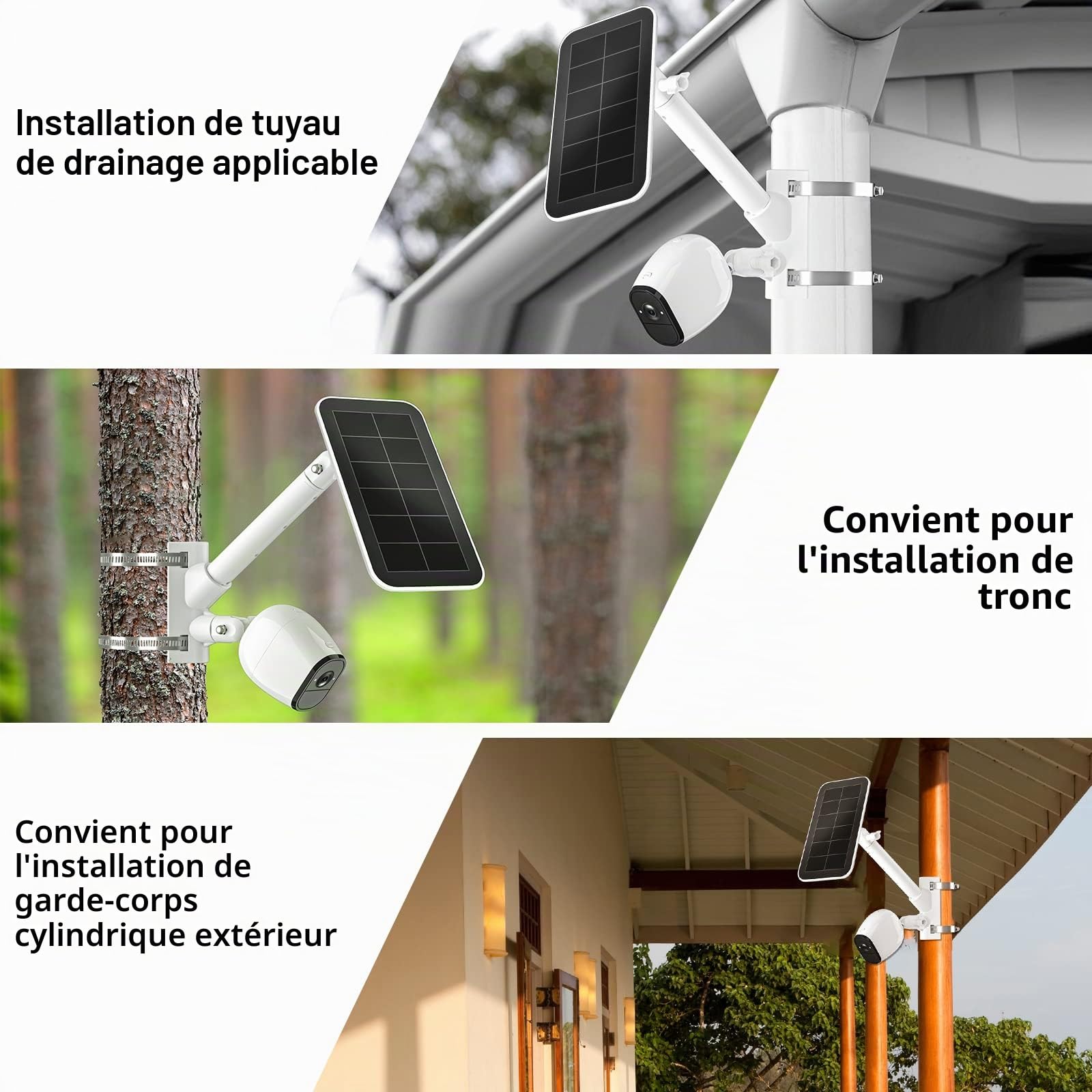 HOLACA Support de Mât 2 en 1 pour Panneau Solaire Arlo, Pro 3, Ultra1&2, Essential, Pro 4, eufyCam - Accessoire de Montage Extérieur (Blanc)