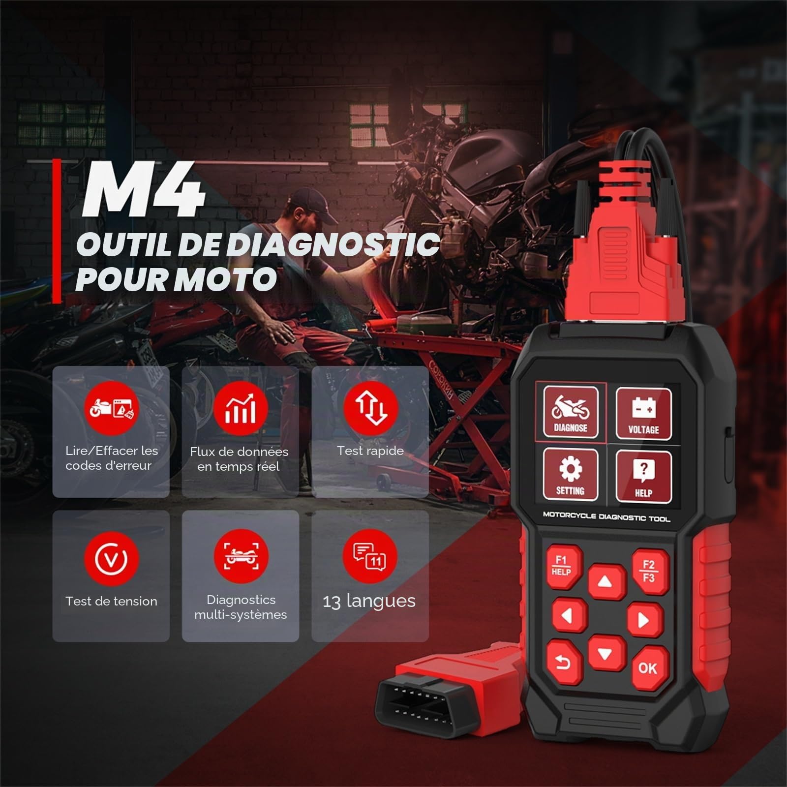 M4 Outil de diagnostic pour moto Ducati 3P/4P, réinitialisation Desmo & huile, réinitialisation TPS, activation/désactivation ABS & DQS, régulateur CO, réinitialisation annuelle