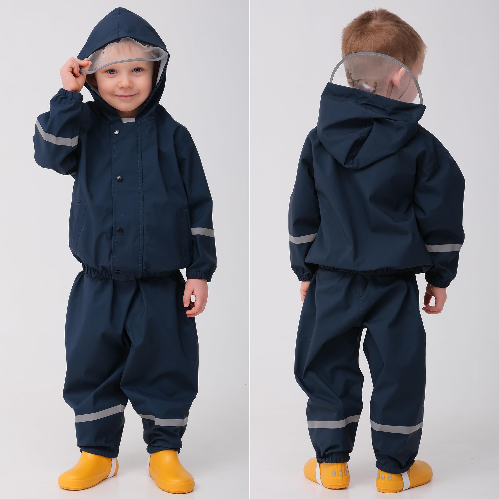 Fewlby Enfant Combinaison Imperméables, Veste de Pluie + Pantalon Imperméable 2PCS Ensembles, Filles Garçons Manteaux Imperméables Pantalon de Pluie Réutilisables Vêtements de Pluie