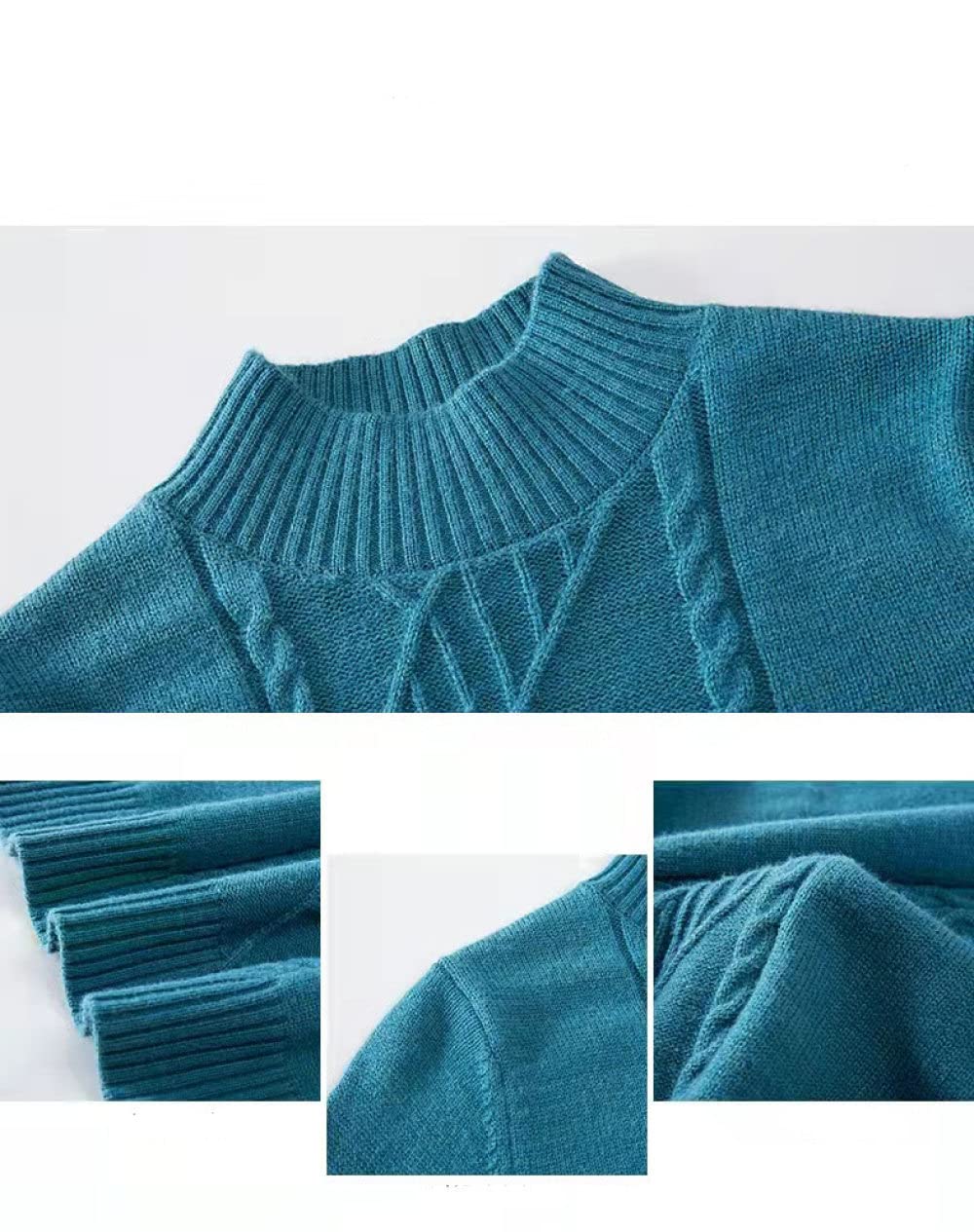Pulls Tricot Femme,Robe Pull À Col Roulé pour Femme Chunky Diamond Cable Tricoté Pull Bleu Pull Printemps Slim Fit Pull Tops Cadeau pour Petite Amie Fête des Mères,L