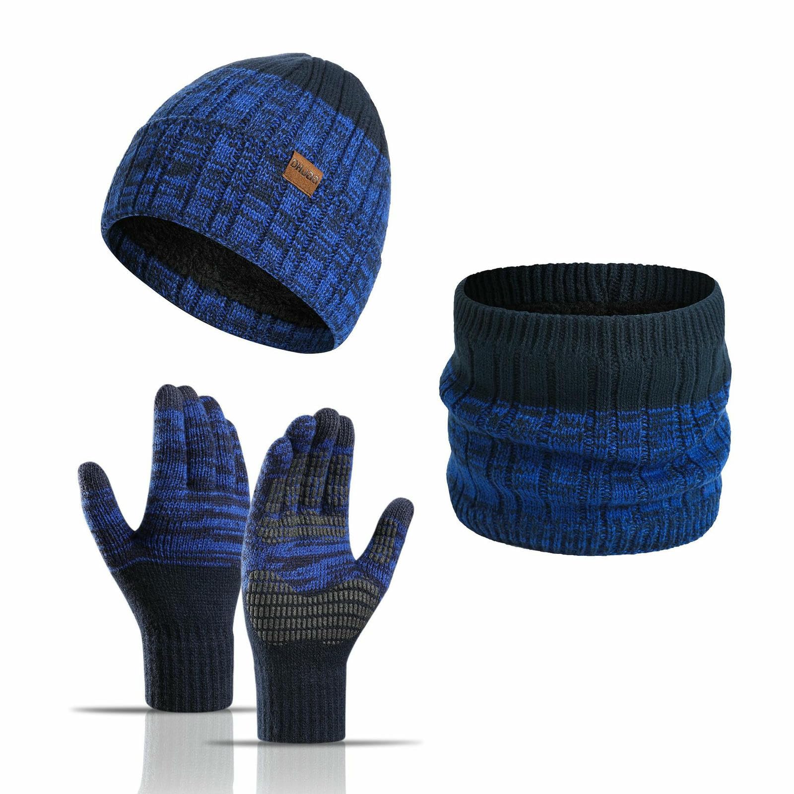 Wintermütze Schal Handschuhe Set Aus Outdoor-schal, Warmem Und Kältebeständigem Schal, Mit Fleece Gefütterter Verdickter Wollmütze-dunkelgrau