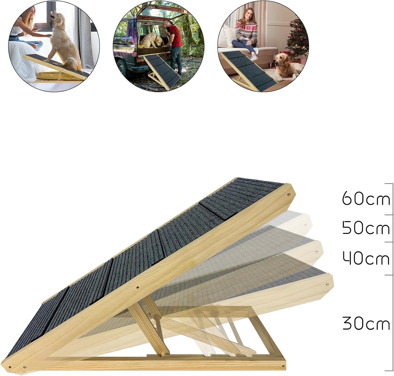 ACXIN Rampa dla psa, 100 cm, składana, z regulacją wysokości, antypoślizgowa powierzchnia, akcesoria dla psa, pomoc przy wejściu do samochodu, łóżka, sofy, małych i dużych psów, przenośna, stabilna