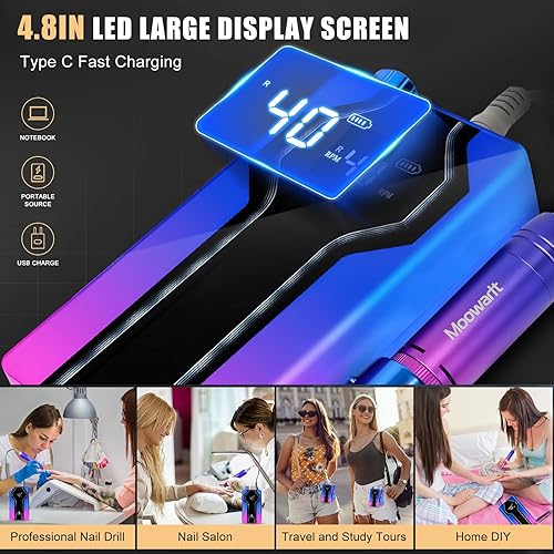 Miniatura 3 de Taladro de uñas profesional de 40000 RPM, taladros eléctricos portátiles, herramientas de lima E, máquina removedor de esmalte de uñas acrílicas con