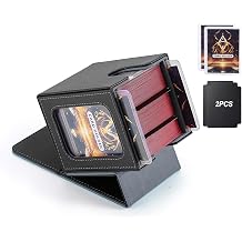 MTG Deck Box, Double Display Window MTG, Commander Deck Box Fits 120+ Single Sleeved Cards, PU Leather Magnetic Closure Card Box with 2 Dividers&2 Toploaders for TCG, CCG, Black/Grey