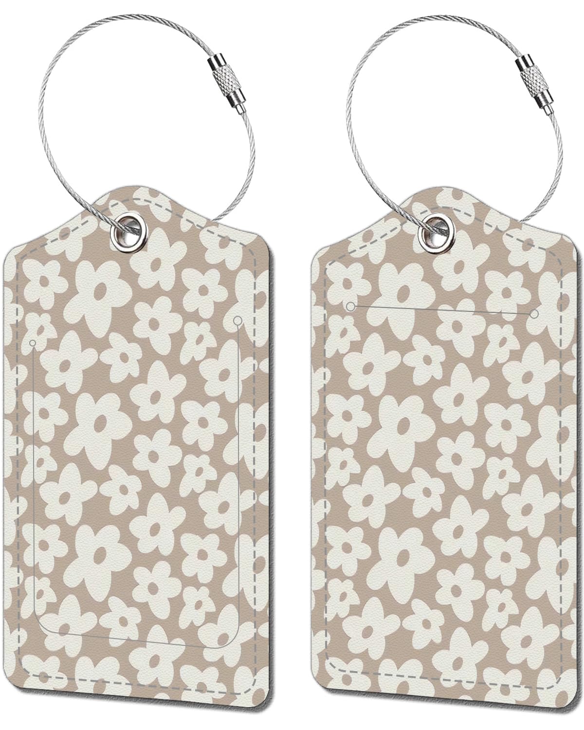 Leather Suitcase Tags 2 Pack Cute Unique with Privacy Labels and Stainless Steel Loop Travel Tags for Luggage