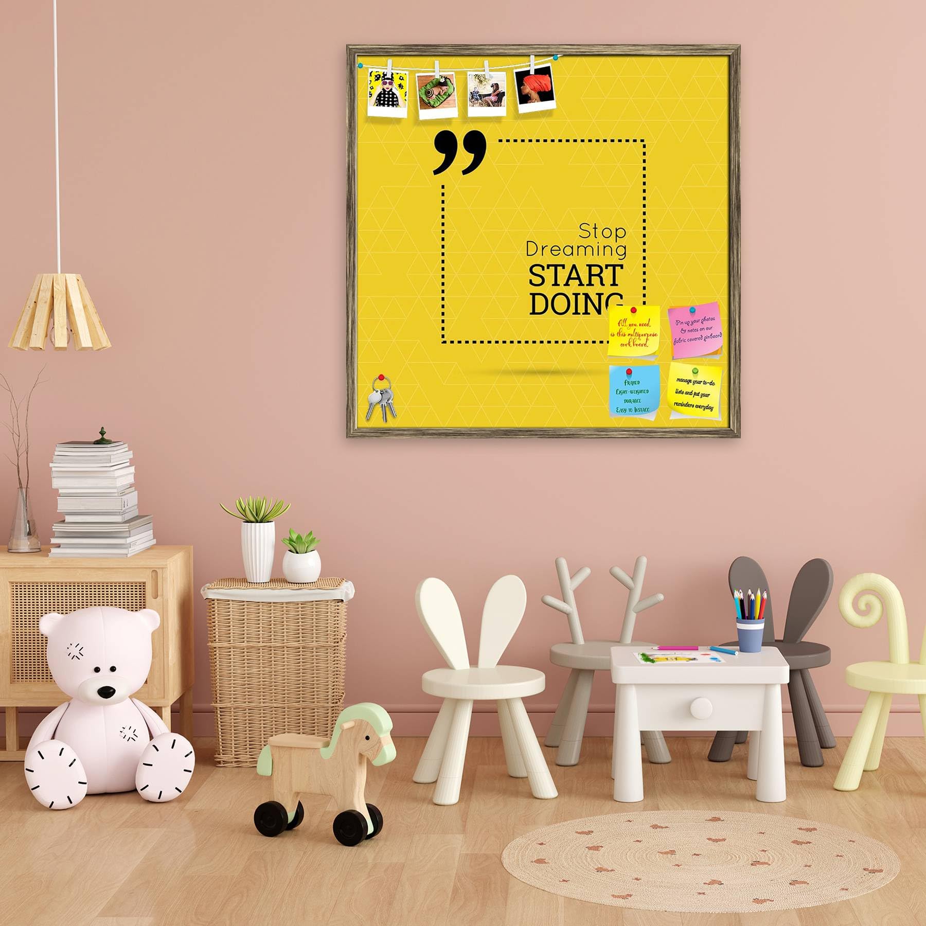 artzfolio stop dreaming start doing d2 | bulletin board notice pin board | vision soft board combo with thumb push pins & sticky notes | antique golden frame | 28 x 28 inch (71 x 71 cms)