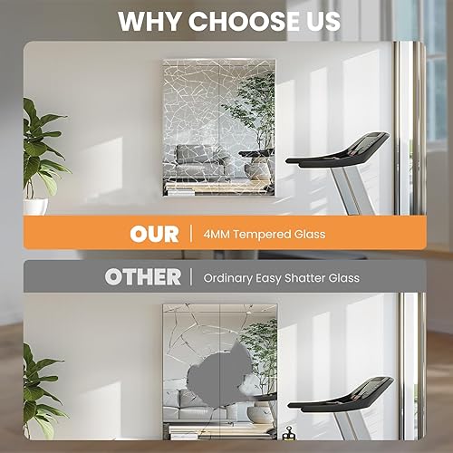 Miniatura 3 de Espejo de gimnasio en casa, 56 x 16 pulgadas (cada uno), 2 piezas, espejo de yoga grande sin marco, espejo de vidrio templado, espejo de pared de