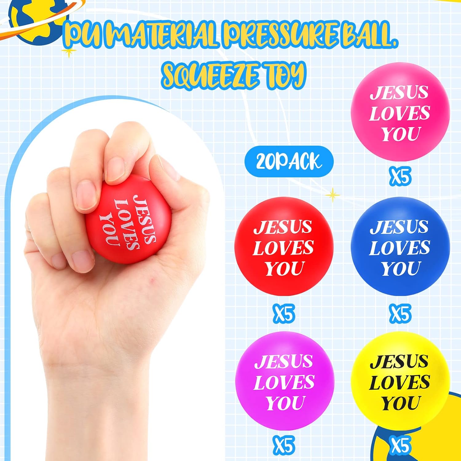 20 Pcs Jesus Loves You Stress Balls Stress Reliver Toys Christian Gifts 1.57 Inch Foam Bouncy Inspirational Religious Stresses Ball for Mother's Day Classroom Prize Graduation Nurse Gift(Colorful)
