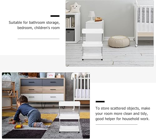 Miniatura 4 de Housoutil Carrito de almacenamiento delgado con ruedas, organizador de estantería móvil de 3 niveles, carrito utilitario rodante para oficina,
