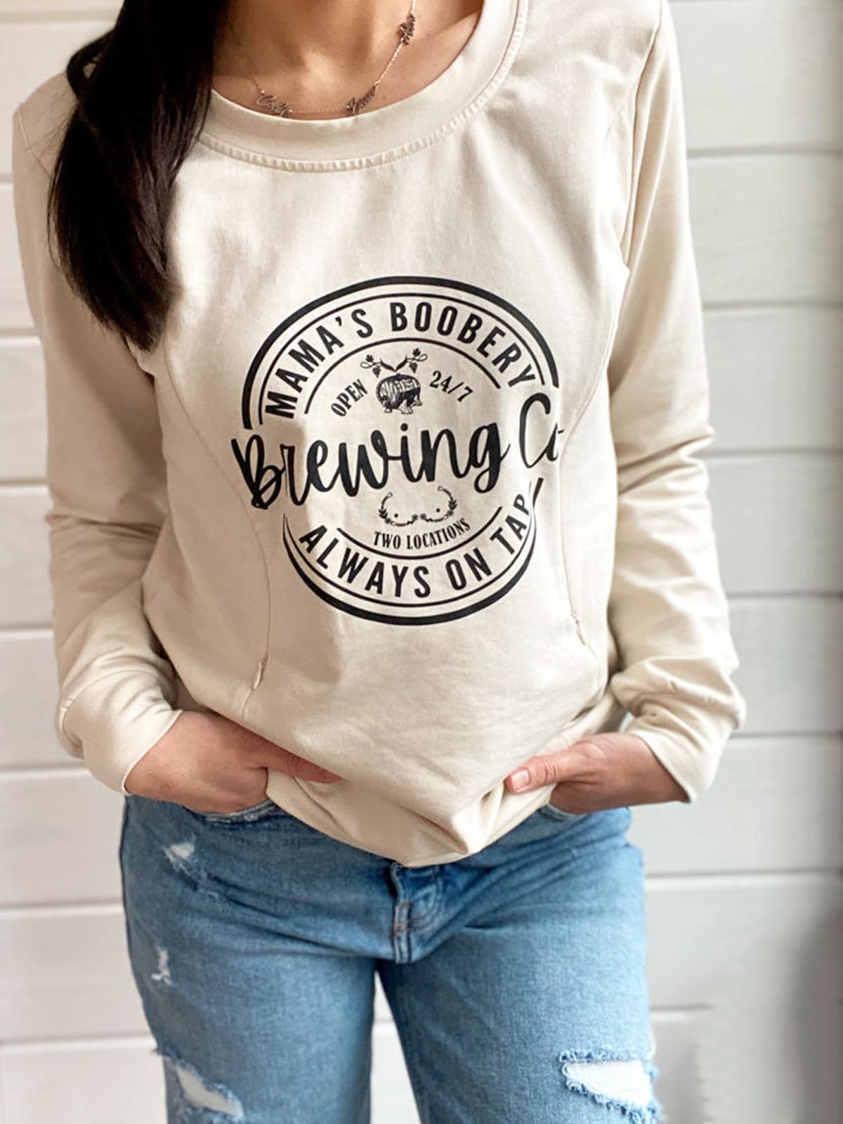 AEARGIV Sudadera informal de lactancia para mujer, cómoda, con cremallera, para lactancia, suéter para mamá