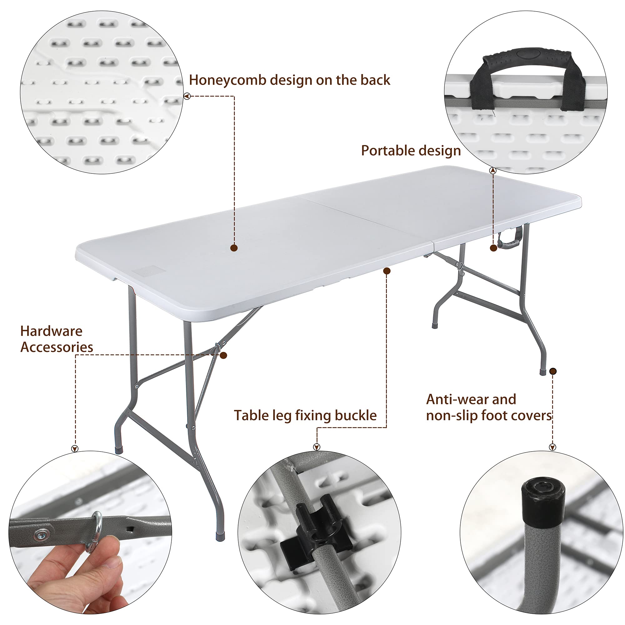 ANJI DEPOT Folding Trestle Table, Heavy Duty Trestle Picnic Garden