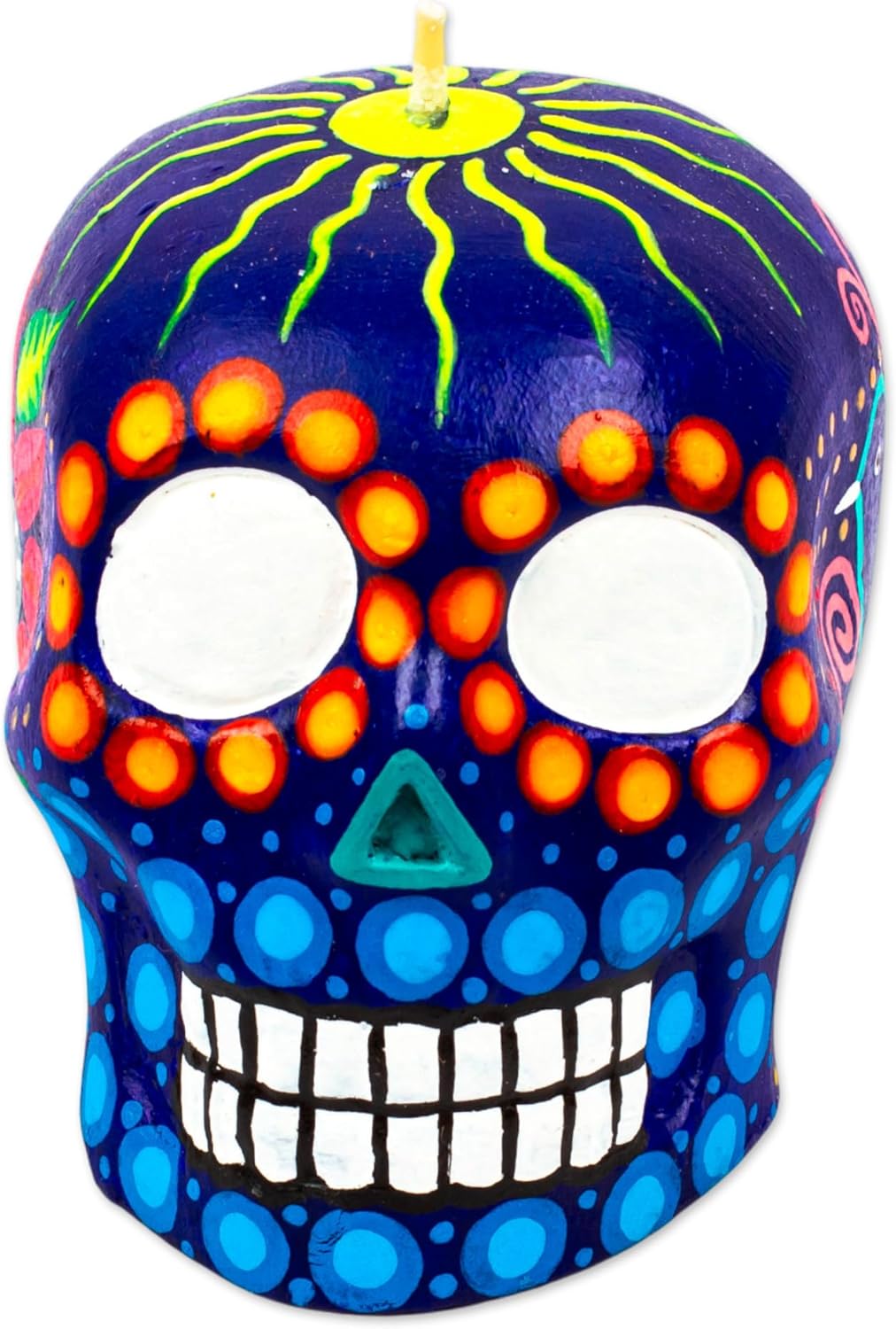 NOVICA Artisan Handmade Candle Painted Mexican Day of The Dead Purple Skull Multicolor Paraffin Mexico Lamps Lighting Candles Folk Art Floral [3.5in H x 3.5in W x 4.3in D] ' Colorful Purple Skull'