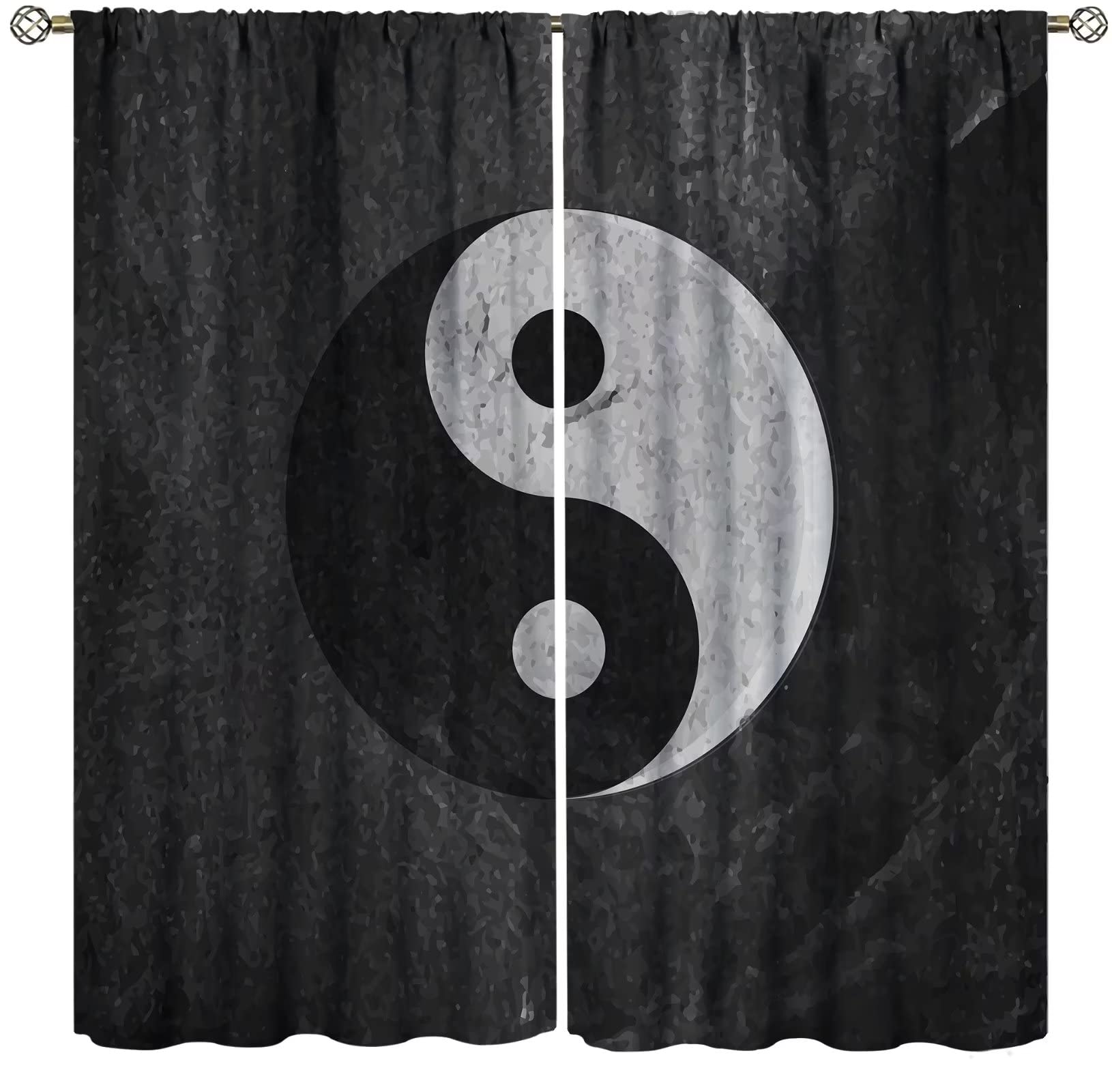 Yin Yang Curtains for Girls Boys Children Boho Psychedelic Art Gossip Pattern Traditional Theme Blackout Rod Pocket Curtain Thermal Insulated Bedroom Living Room Window Drapes 2 Panel 42x45 Inch