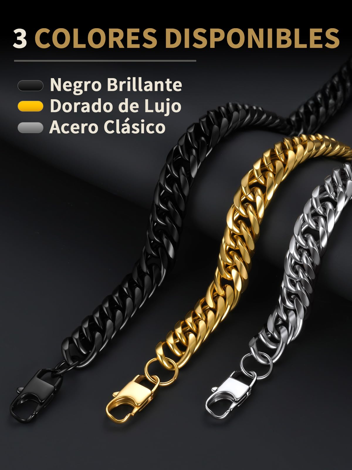 FindChic Collar de Cadena Cubana Acero Inoxidable, Cadena Plateado/Dorado/Negro 3mm/6mm/9mm/12mm de Ancho 46-76cm de Longitud, Regalos para Hombre Chico Amigos Novio con Caja de Regalo