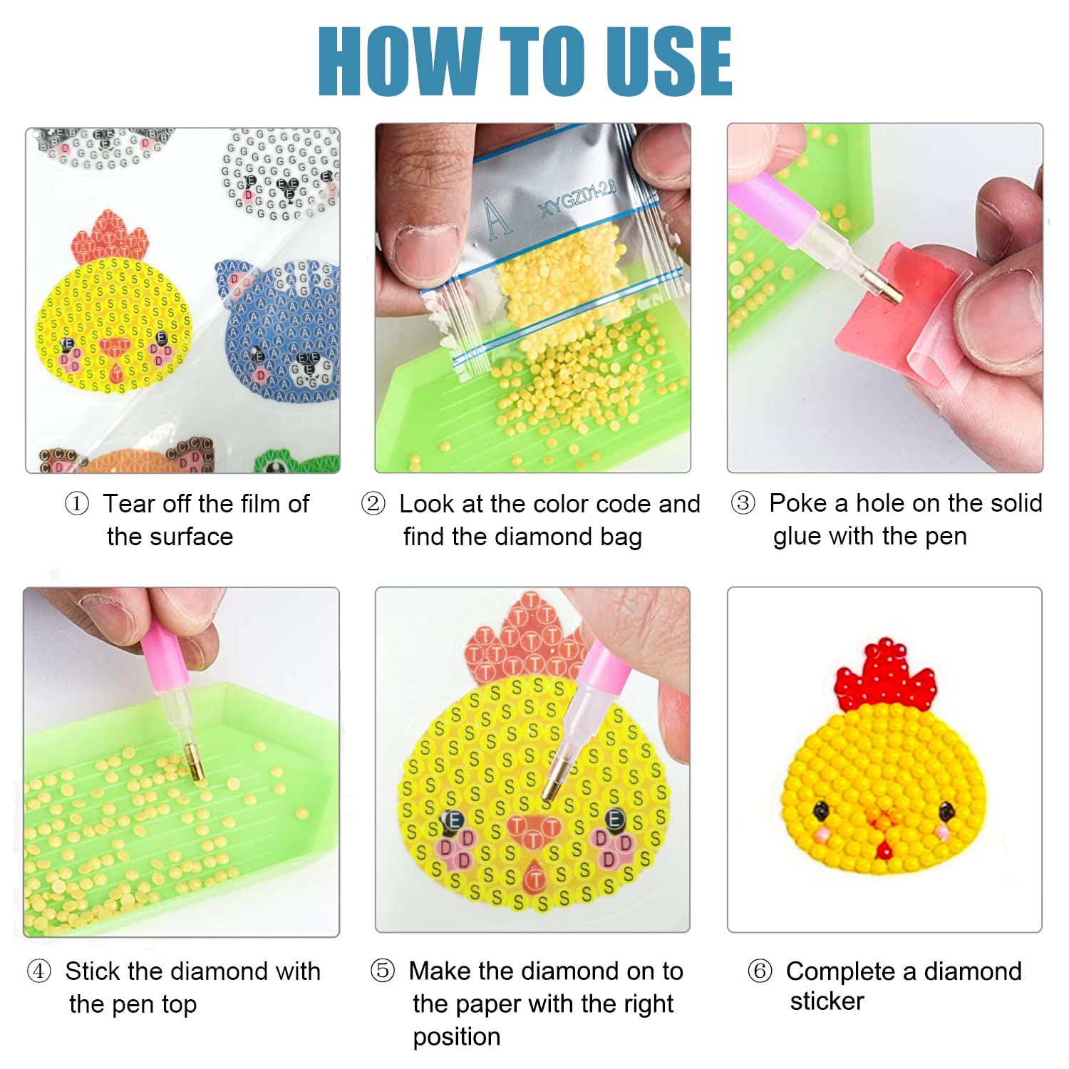 CAYUDEN Diamantschilderset voor kinderen, 40 stuks, 5D-diamantschilderij, doe-het-zelf, diamantschilderij, voor kinderen, dieren, stickers, diamantkunst, voor kinderen en volwassenen