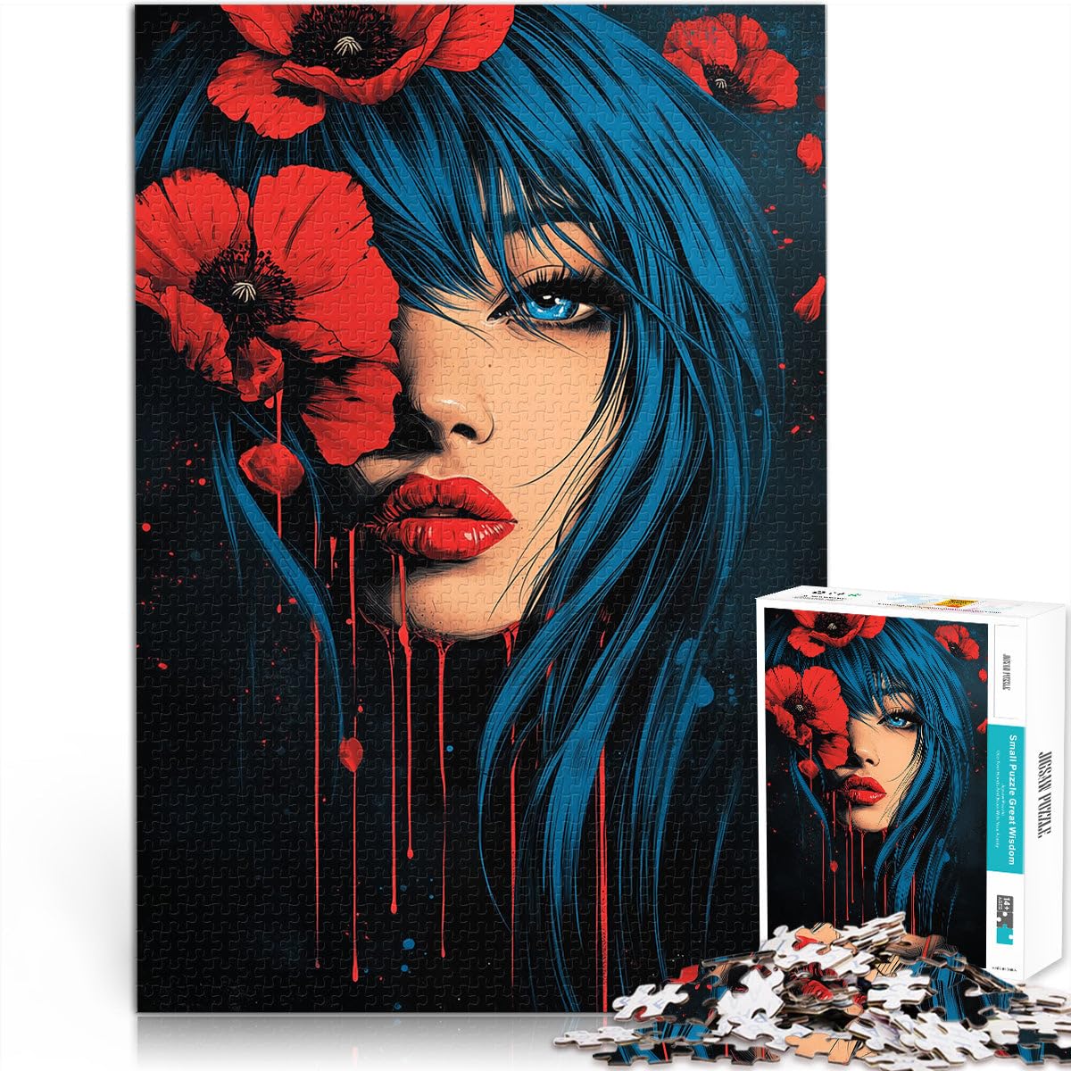 Jigsaw Puzzles 1000 Pieces for Adults Girl and poppy flowers Analysis and logic 26x38cm Educational Game for Birthday, Chrismas for ages 14+ — image 1
