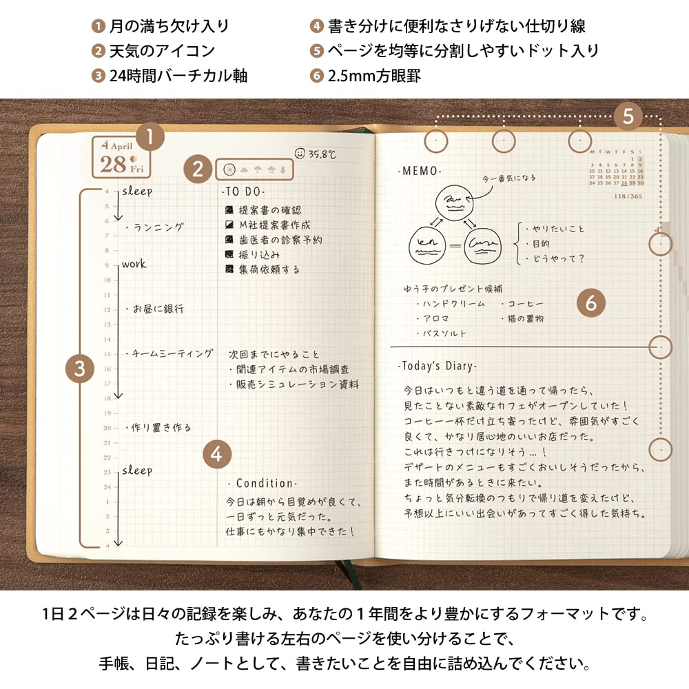 Amazon.co.jp: ミドリ hibino 手帳 2023年 A6 デイリー キャメル