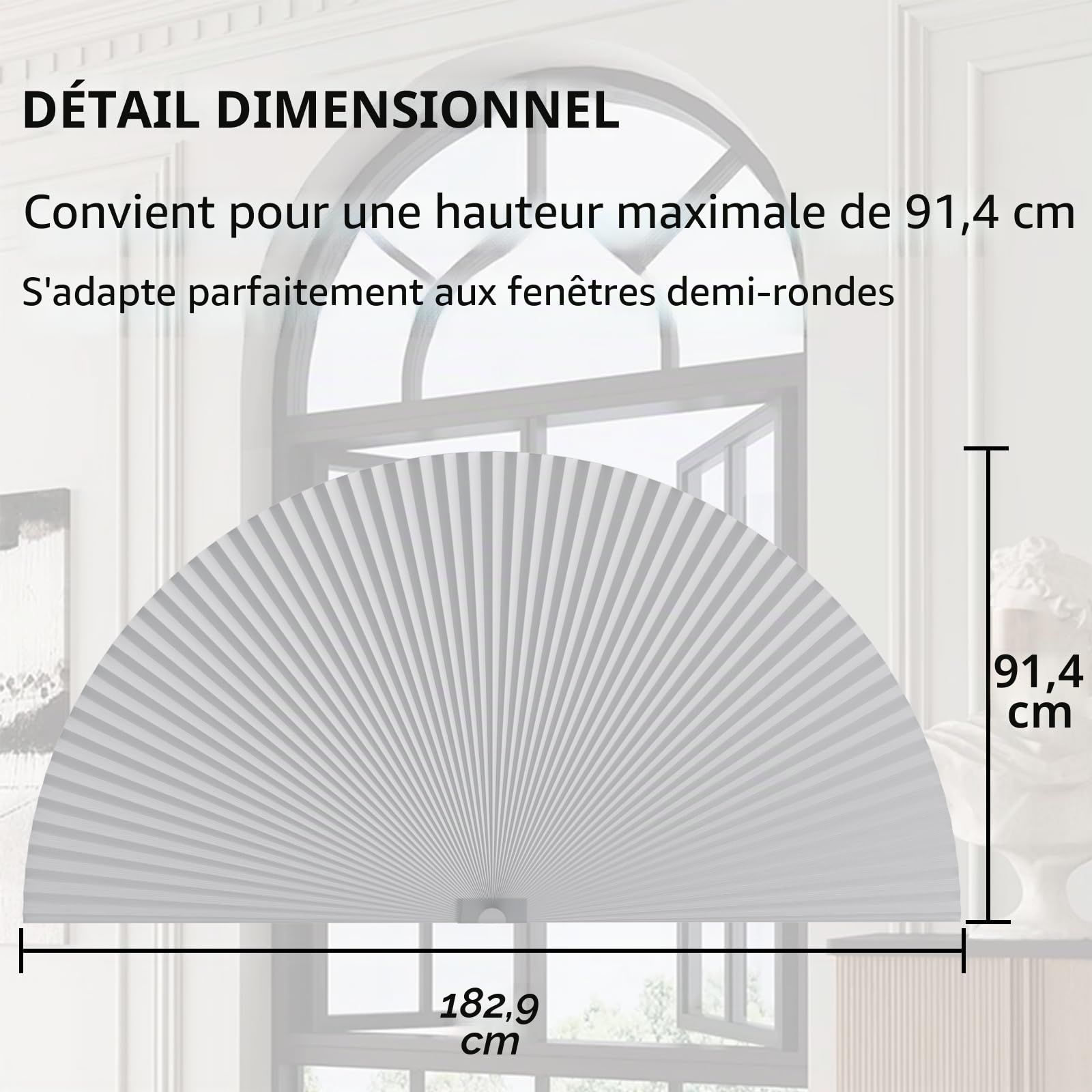 Myshade Lot de 2 stores occultants en forme d'arche pour fenêtre en demi-cercle – Stores cellulaires sans fil sans perçage pour fenêtres demi-lune en tissu nid d'abeille sans outils, faciles à