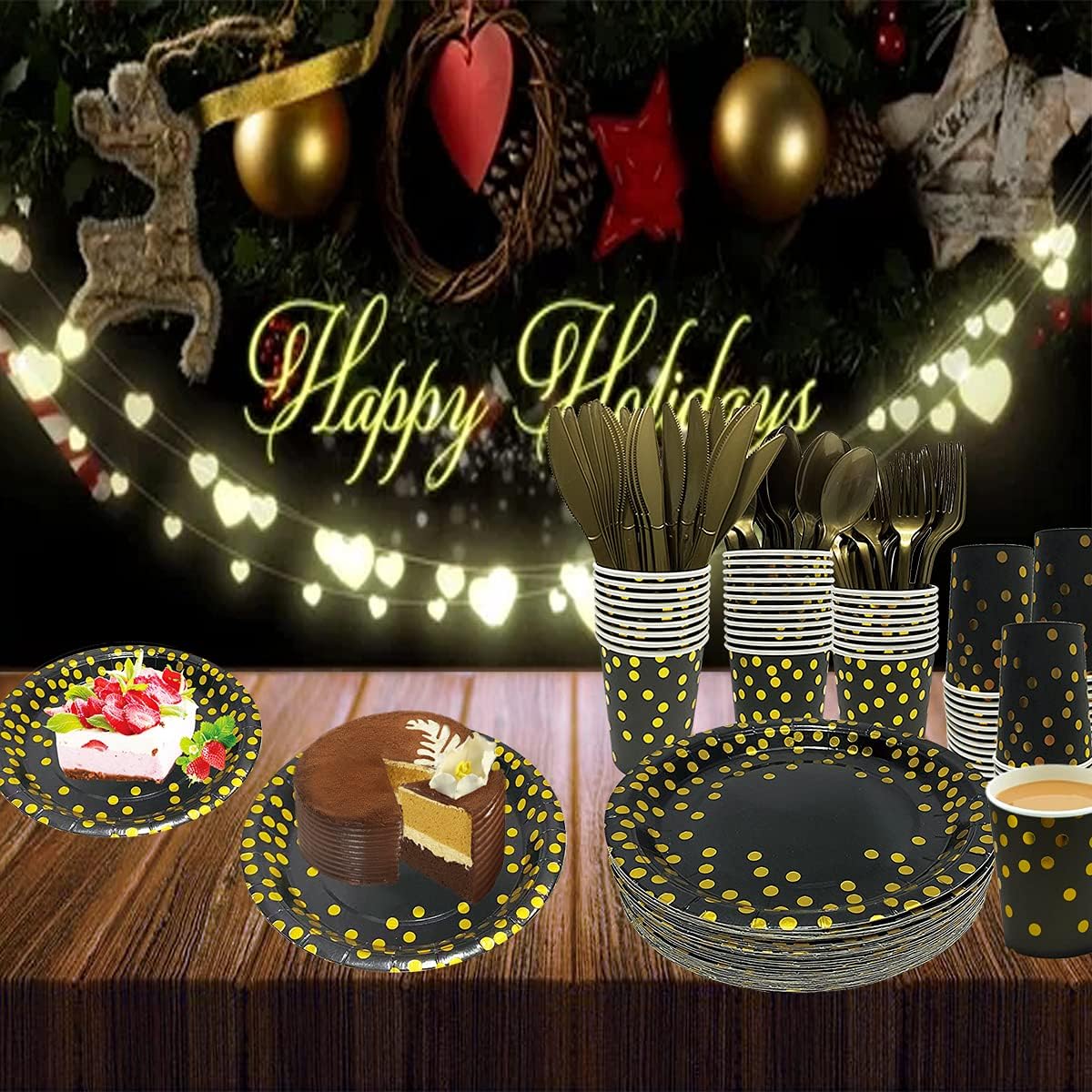 Black and Gold Party Supplies Easter Cocktail Birthday Party Decorations 350 Pcs Black Gold Paper Plates Napkins Disposable Cups Gold Fork Knives Spoonfor 50 Guests