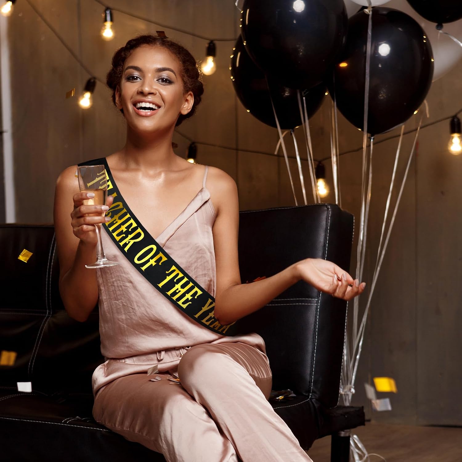 Teacher of the Year Sash with Gold Foil, Black Funny Thank You Teachers Sash for Teacher Appreciation Week Decorations, Teacher Appreciate Party Decor, Happy Teachers’ Day Supplies