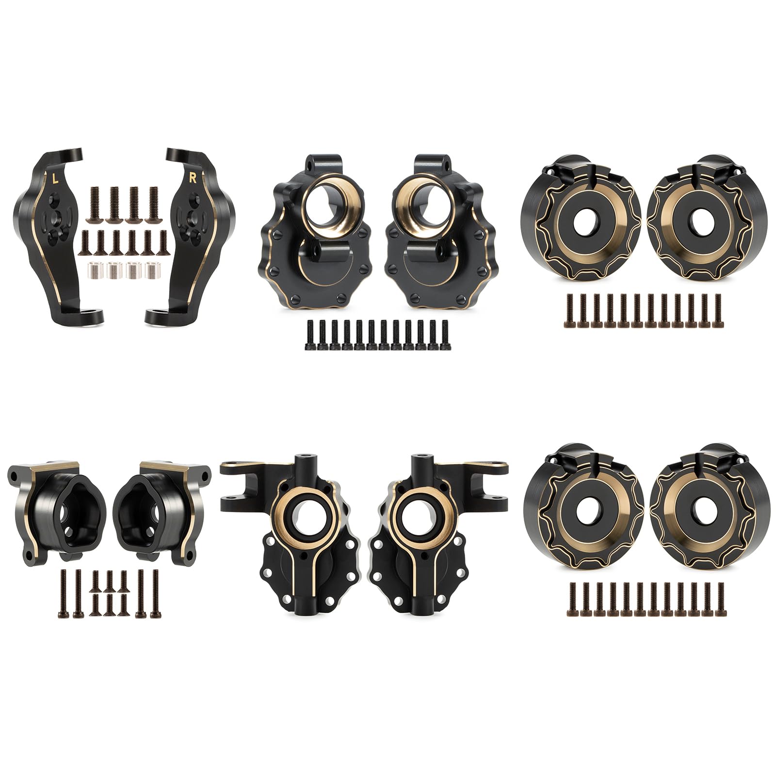 RCBOYZ Brass Outer Portal Drive Housing, Rear Inner Portal Axle Housing, Front Inner Steering Knuckles, Blocks C-Hubs, Axle Mount Counterweight for 1/10 RC Crawler Car TRX4 TRX6 Upgrades