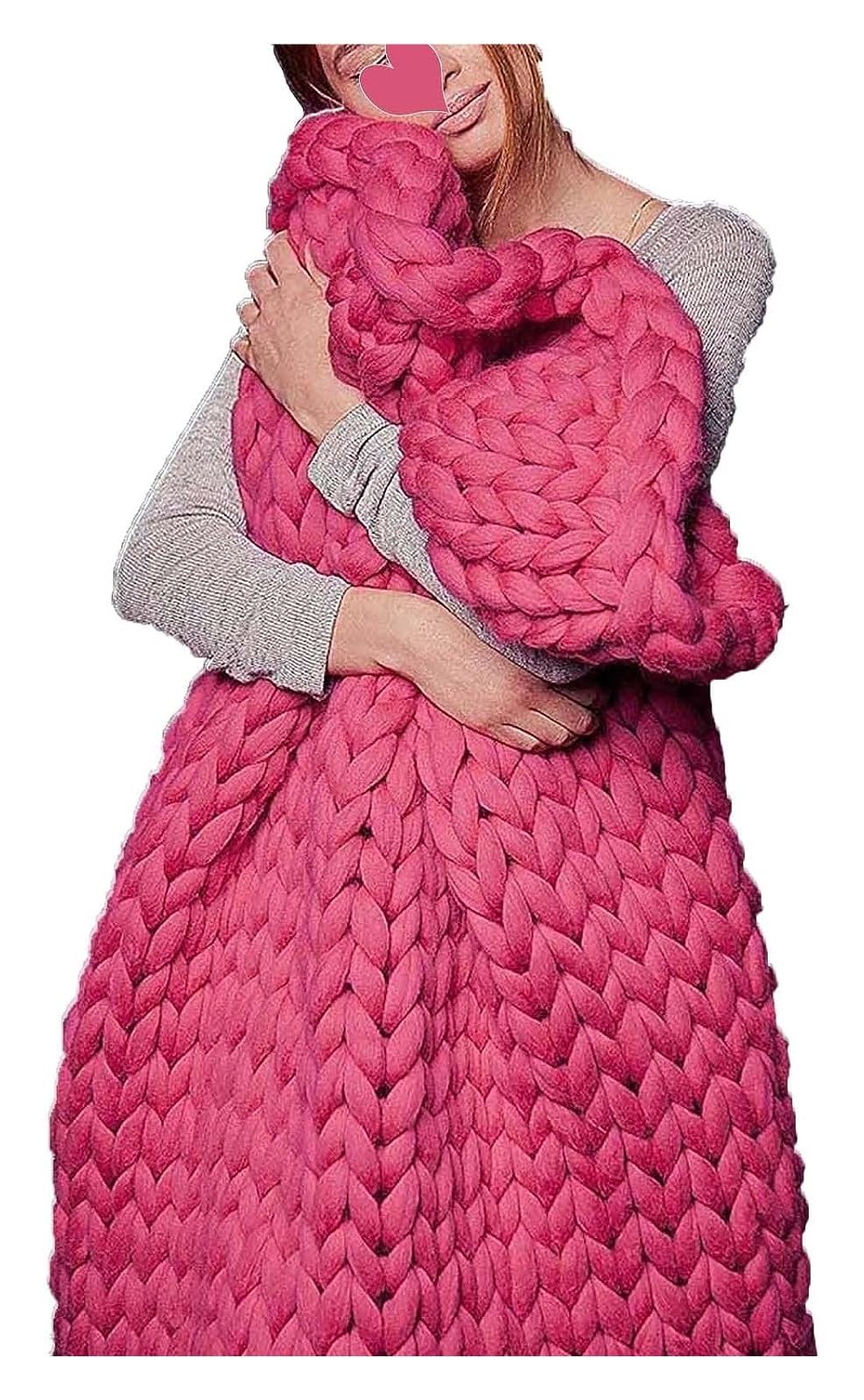 Manta de Punto, Manta cálida y acogedora Hecha a Mano, Tejido de Punto Grueso, Transpirable y refrescante para la decoración del hogar del sofá Cama (Rosa 150 x 200 cm Rosa)