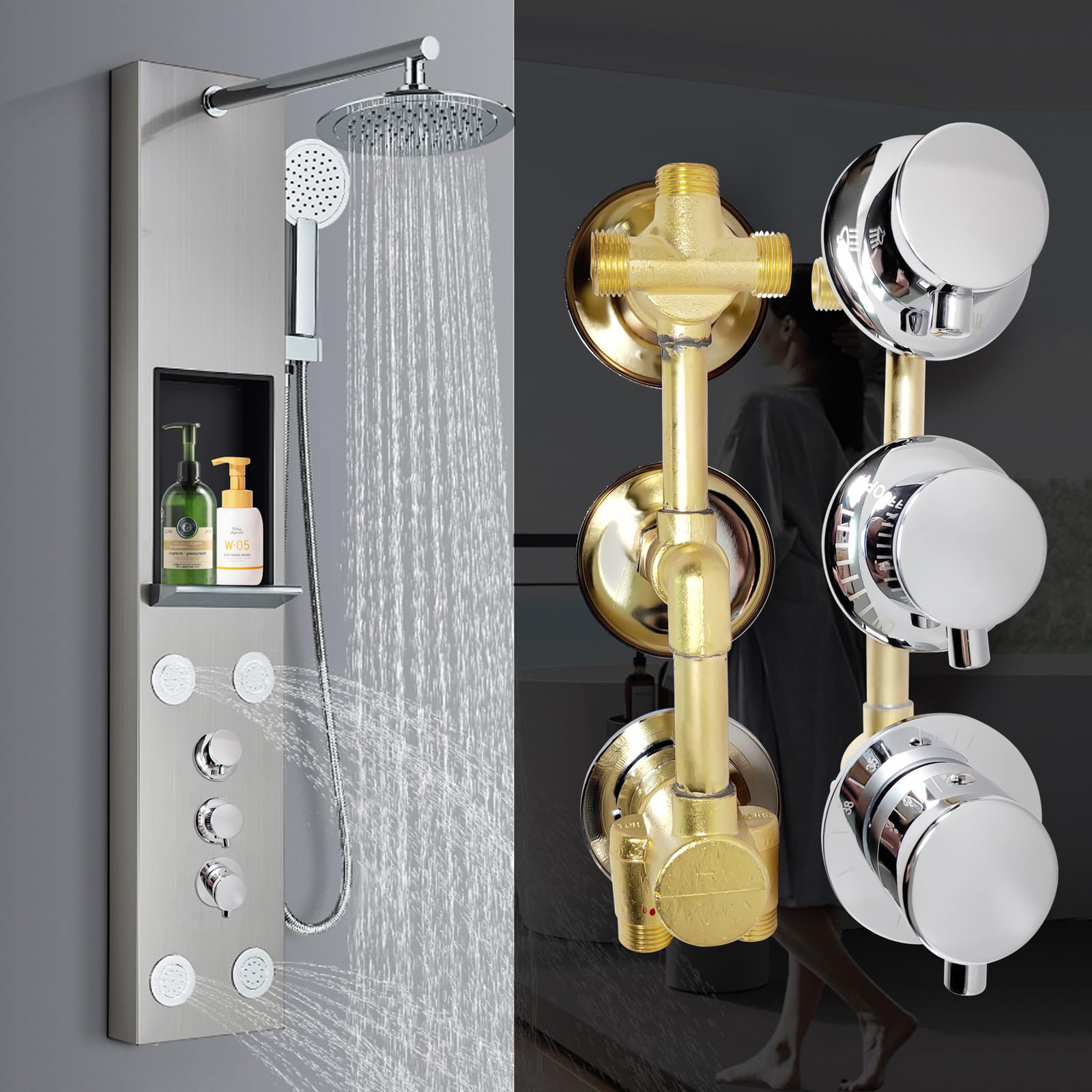 Miscelatore Termostatico A 3 Vie in Ottone Cromato – Doccia E Vasca | Deviatore Multifunzione Con Controllo Temperatura(Filetto a 3 vie)