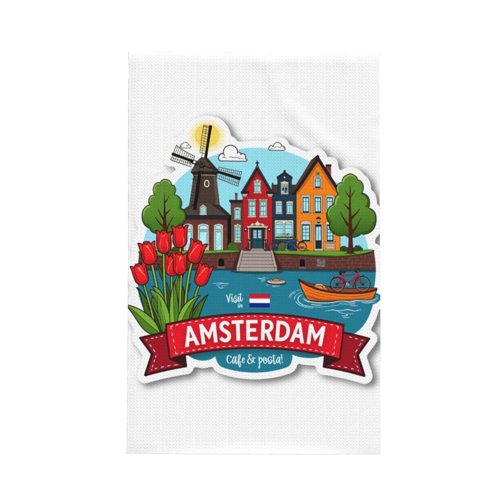 Xxahnbm Black Amsterdam Cityscape Print Waffle Kitchen Towel,Absorbent Hand Towel