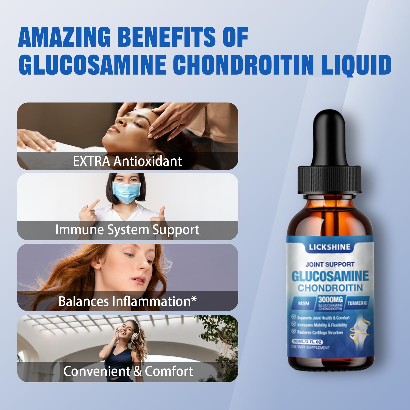 lickshine 1 Pack Glucosamine Chondroitin MSM Liquid Drops - Extra Strength Joint Support Supplement for Adults with Quercetin Boswelia, Bromelain, Hyaluronic Acid, Antioxidant Immune Support (2 Fl oz) — Amazon image 5