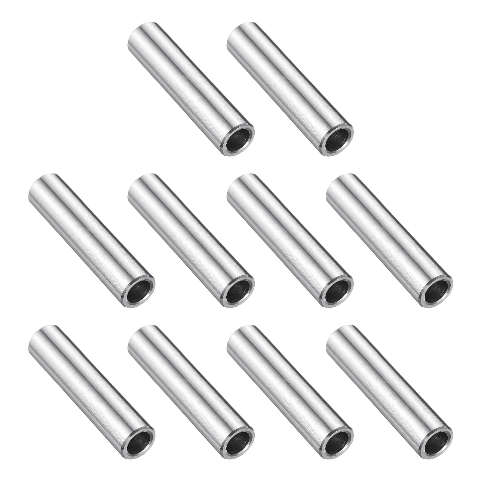 uxcell 10 Pcs Stainless Steel Spacer 1/4" Bore x 3/8" OD x 1-3/8" Length Screw Bushing Plain Finish Round Metal Spacer for 1/4" Screws Bolts and Rods