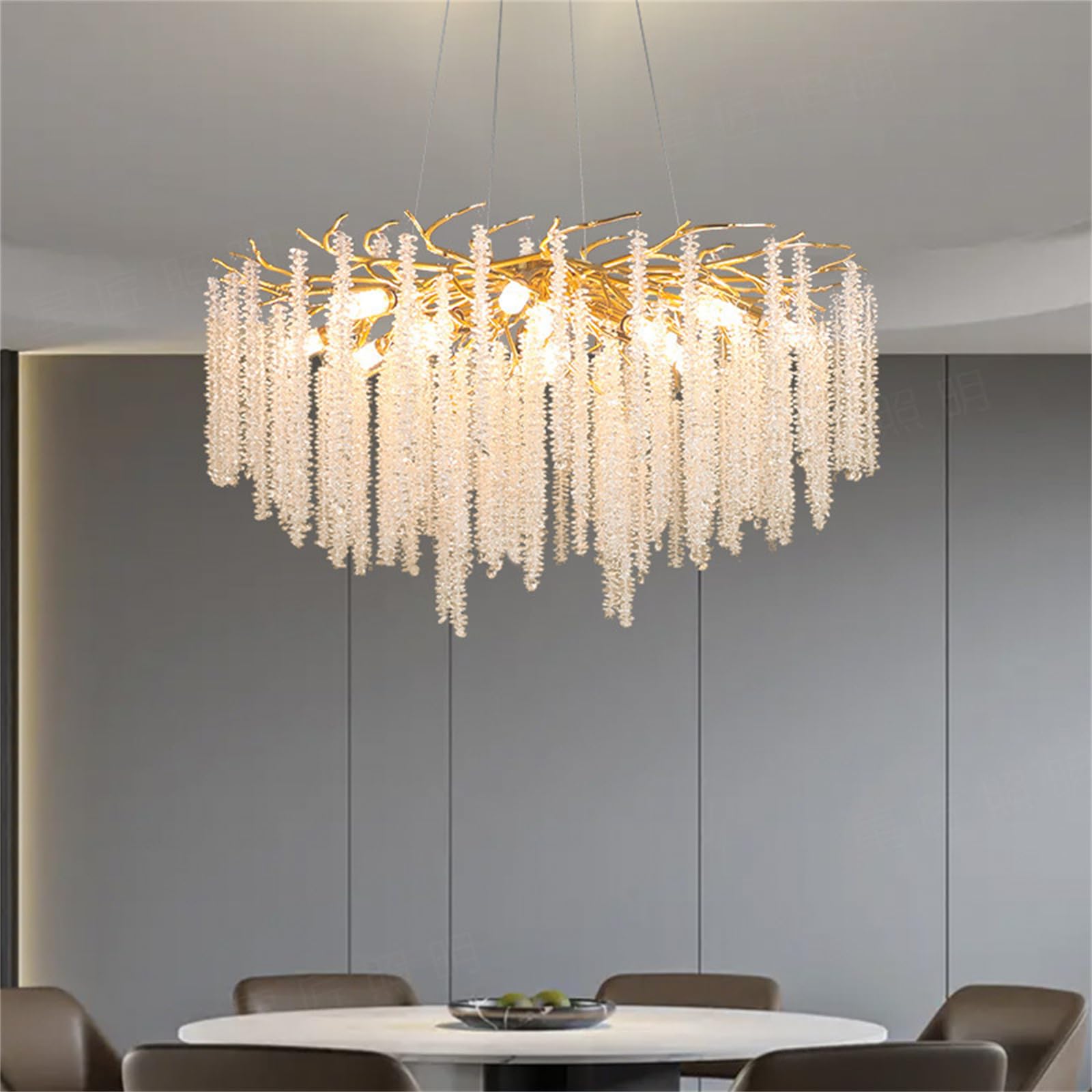 KXEcoLife Modern Round Crystal Tree Branch Chandelier, 12 Lights D80cm Large Raindrop Indoor Hanging Pendant Light Fixture for Kitchen Island Foyer Living Room Dining