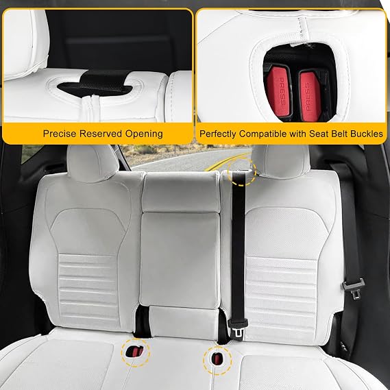 Seat Covers for Model Y Juniper Nappa Leather Embossed Design Airbag Compatible with White Full Seat Cover Protector for Juniper (2025.03+)