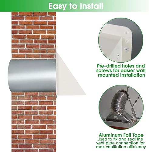 Miniatura 6 de Cubierta de ventilación de secadora de 4 pulgadas en el exterior, cubierta de ventilación exterior para exteriores, cubierta de ventilación de pared